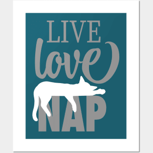 Live Love Nap Sleepy White Cat - Lazy Day Kitty Lover Posters and Art